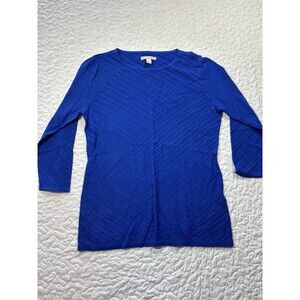 Dana Buchman Royal Blue Knit Ribbed Long Sleeve Blouse size medium